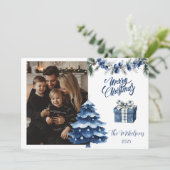 Blue Chinoiserie Christmas Photo Feestdagenkaart (Staand voorkant)