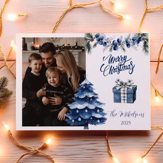 Blue Chinoiserie Christmas Photo Feestdagenkaart