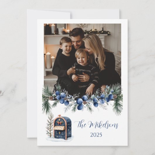 Blue Chinoiserie Christmas Photo Feestdagenkaart (Voorkant)