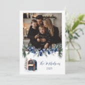 Blue Chinoiserie Christmas Photo Feestdagenkaart (Staand voorkant)