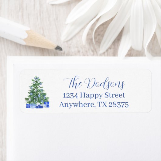 Blue Chinoiserie Christmas Tree Etiket (Insitu)