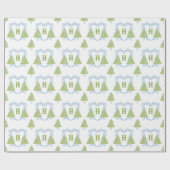 Blue Chinoiserie Christmas Tree Monogram Crest Cadeaupapier (Vlak)