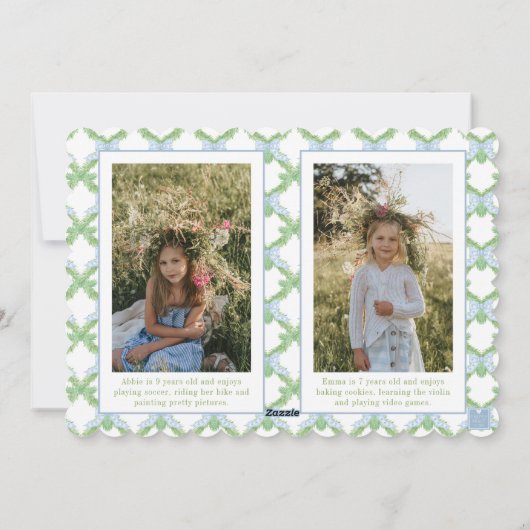 Blue Chinoiserie Christmas Tree Monogram Crest Feestdagenkaart (Achterkant)