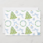 Blue Chinoiserie Christmas Tree Monogram Crest Feestdagenkaart (Achterkant)