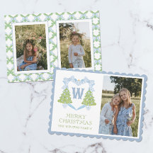 Blue Chinoiserie Christmas Tree Monogram Crest