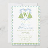 Blue Chinoiserie Christmas Tree Monogram Crest Kaart (Voorkant)