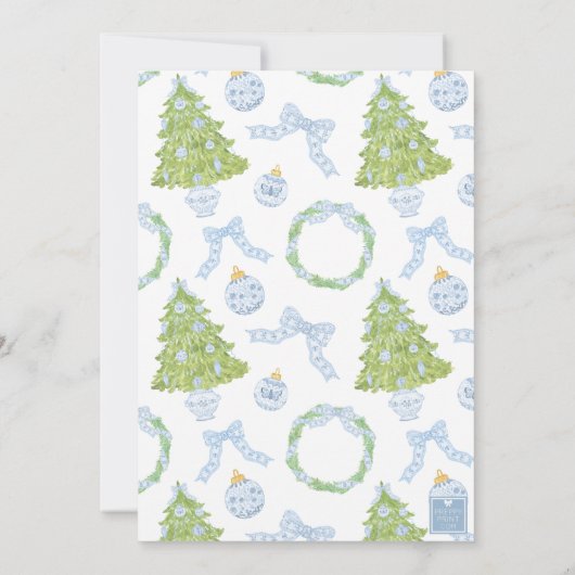 Blue Chinoiserie Christmas Tree Monogram Crest Kaart (Achterkant)