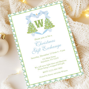 Blue Chinoiserie Christmas Tree Monogram Crest Kaart