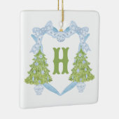 Blue Chinoiserie Christmas Tree Monogram Crest Keramisch Ornament (Rechts)