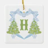 Blue Chinoiserie Christmas Tree Monogram Crest Keramisch Ornament (Voorkant)