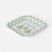 Blue Chinoiserie Christmas Tree Monogram Crest Papieren Bordje (Gebogen)