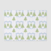 Blue Chinoiserie Christmas Tree Monogram Crest Tissuepapier (Voorkant)