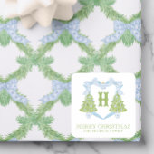 Blue Chinoiserie Christmas Tree Monogram Crest Vierkante Sticker