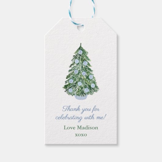 Blue Chinoiserie Christmas Vrijgezellenfeest Favor Cadeaulabel (Voorkant)