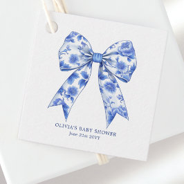 Blue Chinoiserie Coquette Bow Baby shower Bedankjes Labels