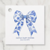 Blue Chinoiserie Coquette Bow Baby shower Bedankjes Labels (Voorkant)