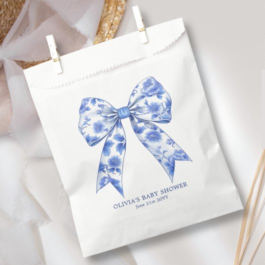 Blue Chinoiserie Coquette Bow Baby shower Bedankzakje