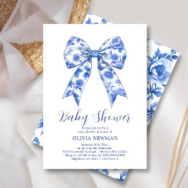 Blue Chinoiserie Coquette Bow Baby shower Kaart