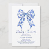Blue Chinoiserie Coquette Bow Baby shower Kaart (Voorkant)