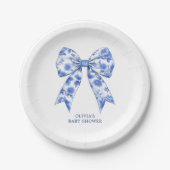 Blue Chinoiserie Coquette Bow Baby shower Papieren Bordje (Voorkant)