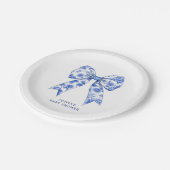 Blue Chinoiserie Coquette Bow Baby shower Papieren Bordje (Gekanteld)