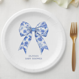 Blue Chinoiserie Coquette Bow Baby shower Papieren Bordje