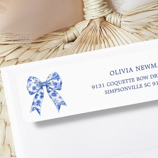 Blue Chinoiserie Coquette Bow Retouradres Etiket