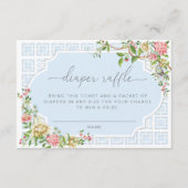 Blue Chinoiserie Diaper Raffle Ticket - Tranon Informatiekaartje (Voorkant)