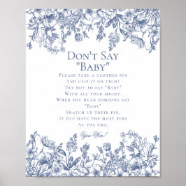 Blue Chinoiserie Dont Say Baby Shower Game Poster