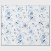 Blue Chinoiserie Dragonfly Floral Cadeaupapier (Vlak)