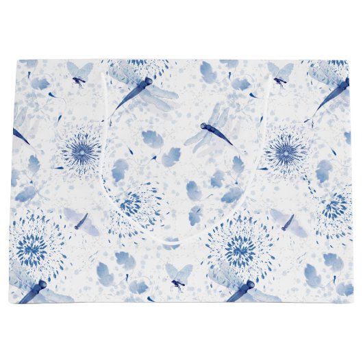 Blue Chinoiserie Dragonfly Floral Groot Cadeauzakje (Voorkant)
