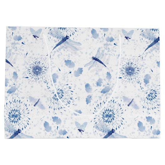 Blue Chinoiserie Dragonfly Floral Groot Cadeauzakje (Achterkant)