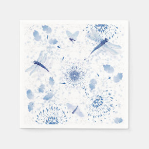 Blue Chinoiserie Dragonfly Floral Servet