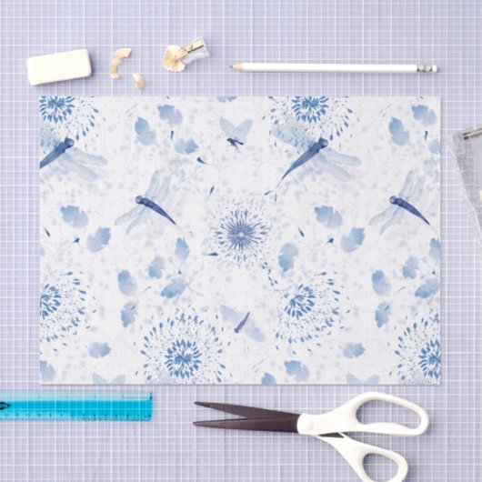Blue Chinoiserie Dragonfly Floral Tissuepapier (Craft)