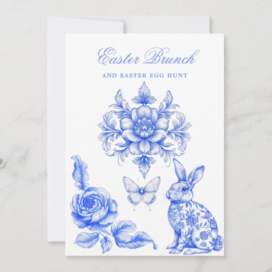Blue Chinoiserie Easter Brunch Egg Hunt Kaart (Voorkant)