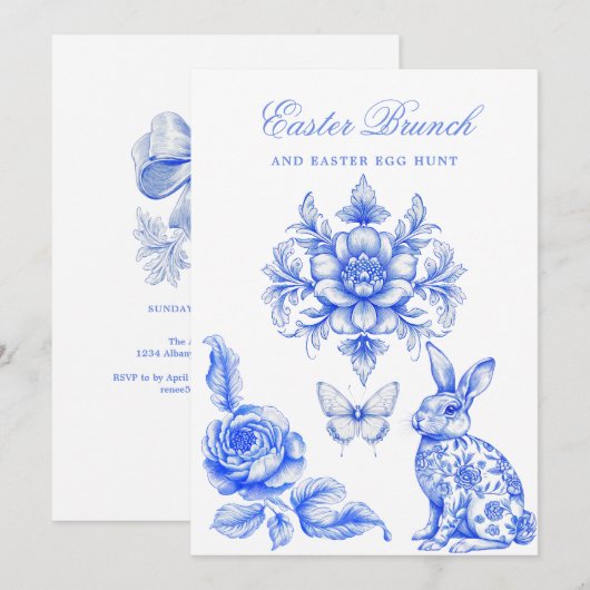 Blue Chinoiserie Easter Brunch Egg Hunt Kaart (Voorkant / Achterkant)