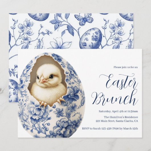 Blue Chinoiserie Egg Easter Brunch Invitation (Voorkant / Achterkant)