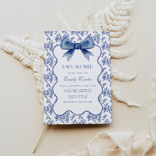  Blue Chinoiserie Elegant Bow Baby shower Kaart