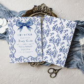  Blue Chinoiserie Elegant Bow Baby shower Kaart
