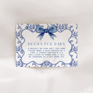 Blue Chinoiserie Elegant Bow Book voor Baby Informatiekaartje