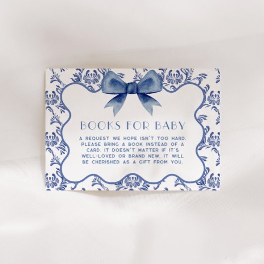  Blue Chinoiserie Elegant Bow Book voor Baby Informatiekaartje