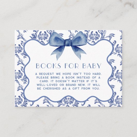  Blue Chinoiserie Elegant Bow Book voor Baby Informatiekaartje (Voorkant)