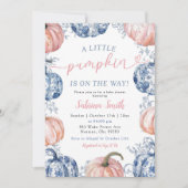 Blue Chinoiserie en Pink Pumpkin Herfst Baby showe Kaart (Voorkant)