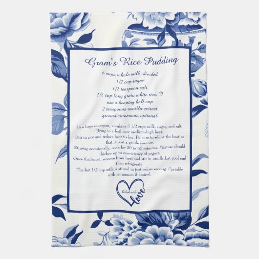 Blue Chinoiserie Family Recipe Keepsake Custom  Theedoek (Verticaal)