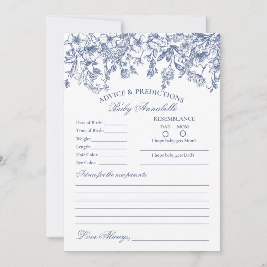 Blue Chinoiserie Floral Advies voor Baby Kaart (Voorkant)