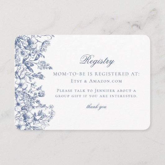 Blue Chinoiserie Floral Baby Registry Card Informatiekaartje (Voorkant)
