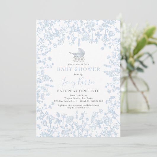 Blue Chinoiserie floral baby shower Invitation Kaart (Staand voorkant)