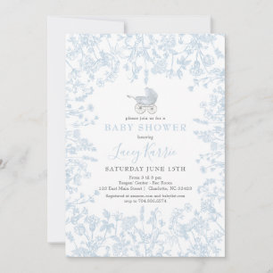 Blue Chinoiserie floral baby shower Invitation Kaart