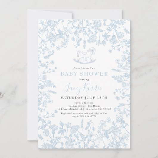 Blue Chinoiserie floral baby shower Invitation Kaart (Voorkant)