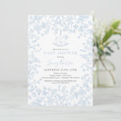 Blue Chinoiserie floral baby shower Invitation Kaart (Staand voorkant)